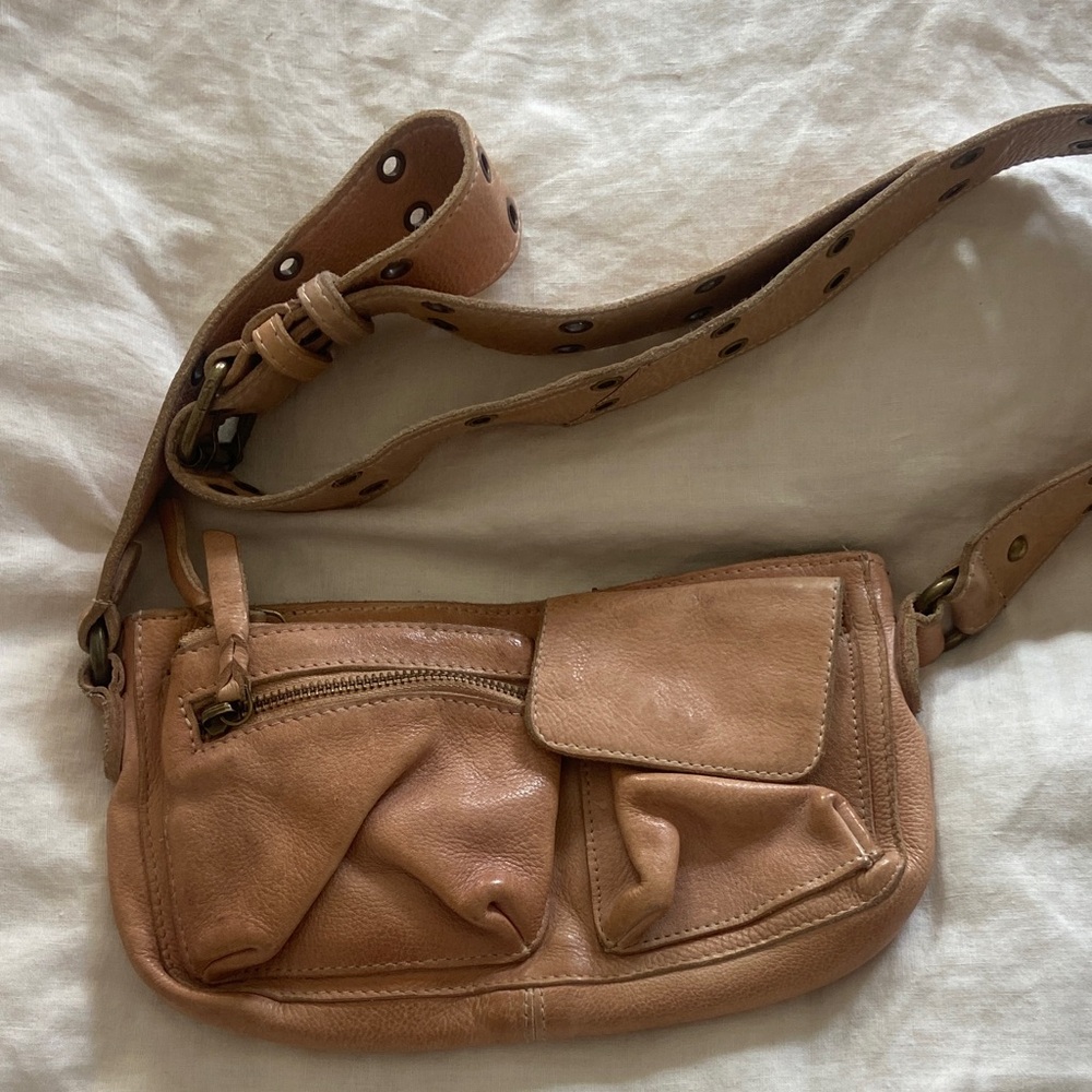 Free People tan leather crossbody with studded strap